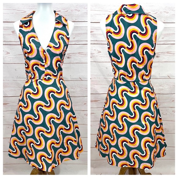 Modcloth Cotton Mod As Well Retro Rainbow Sleeveless Collar Pocket Swing Dress - Picture 13 of 13